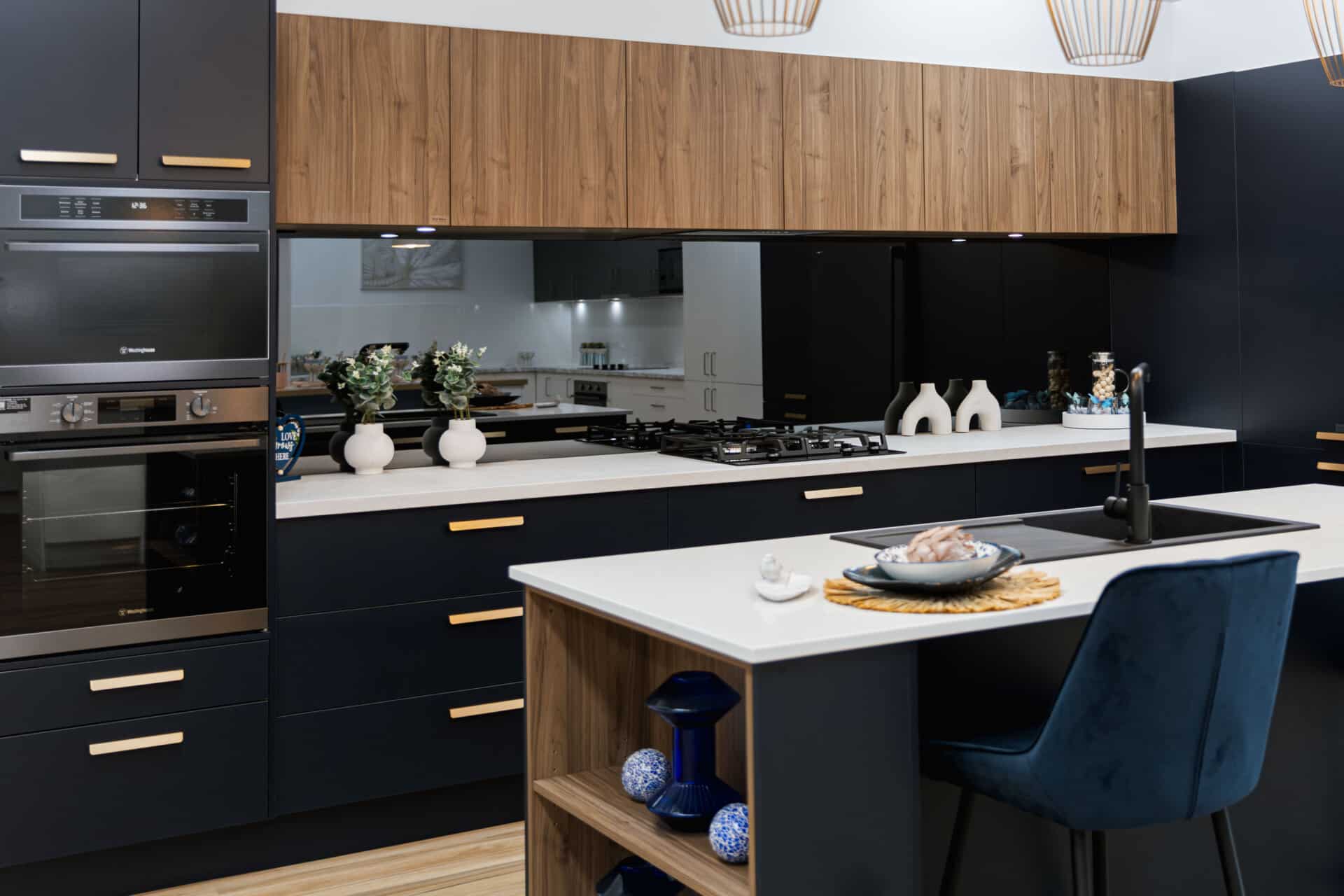 Timeless beauty of timber-look overhead cabinets. - Wallspan